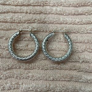 Silver 925 Textured Hoop Earrings